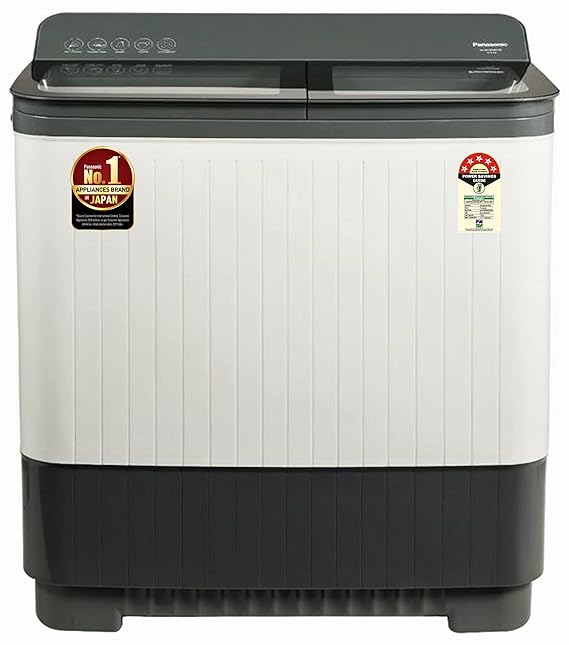 Panasonic 10 kg 5 Star Semi-Automatic Glass Lid Top Loading Washing Machine with Powerful Motor (NA-W100H6HRB, Grey, Active Foam System)