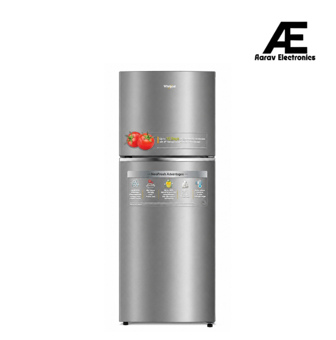 Whirlpool NeoFresh 235L 2 Star Frost Free Double Door Refrigerator with Toughened Glass Shelves, Multi Air Flow & Stabilizer-Free Operation, Athena Steel – NEO SP278 PRM ATHENA STEEL(2S)-Y (22313)