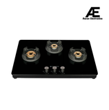 Faber 75 cm 3 Burner Gas Cooktop with Brass Burners, Manual Ignition & 8 mm Toughened Black Glass – NiOS DLX 753 BB BK