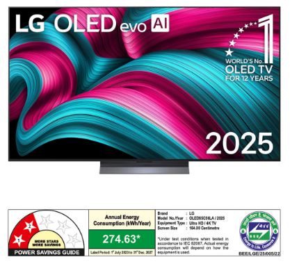 LG OLED evo AI 164 cm (65 inch) 4K Smart TV (C5) | α9 Gen8 AI Processor | 120Hz Native Refresh Rate | Dolby Vision &amp; Atmos | 40W 2.2 Ch Audio | 2025