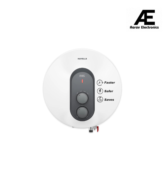 Havells ORAZIO+ 15L Storage Water Heater(Geyser)|5 Star Rated|33% Faster Heating|Dual adjustable knob|Whirlflow Technology|High Rise suitable|Safer to use| Feroglas Coated Inner Container (White Grey)