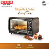 USHA Oven Toaster Griller (OTG) 20 L,Rotisserie,Bake, Grill, Roast, Toast,Upper &amp; Lower Heating,Cool Touch Handle,Customised Time &amp; Temperature Control,Easy To Clean,2 Year Warranty, Black, 1380 Watts