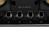 Faber 4 Burner Gas Cooktop with Forged Burners, Manual Ignition, Black Matt Finish & Diamond-Coated Pan Supports – Hob Cooktop Elite 4BB BK CI