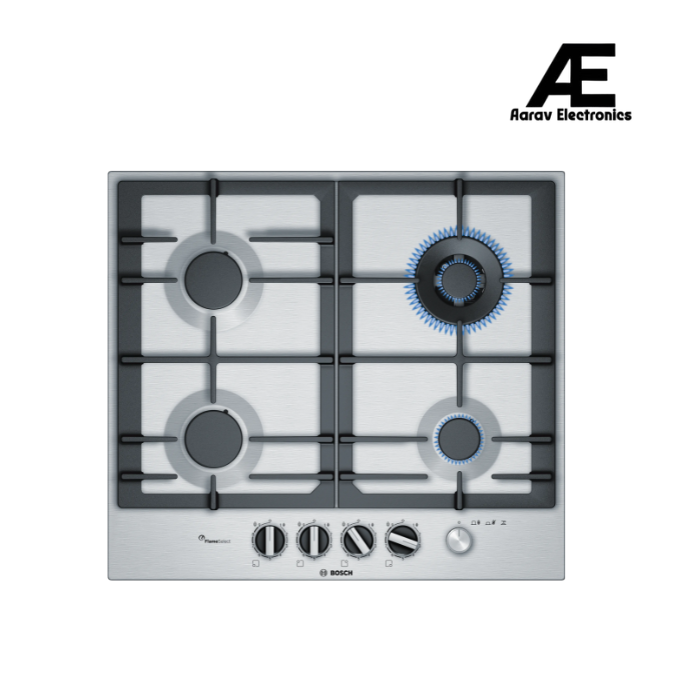 Bosch Series 6 Gas Hob 60 cm Stainless Steel with 4 Burners, FlameSelect & Wok Burner - PCH6A5M90I