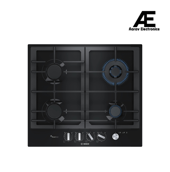 Bosch Series 6 Built-in Gas Hob 60 cm Black with 4 Burners, StepFlame Technology & 8 mm Toughened Glass - PCH6A6M90I