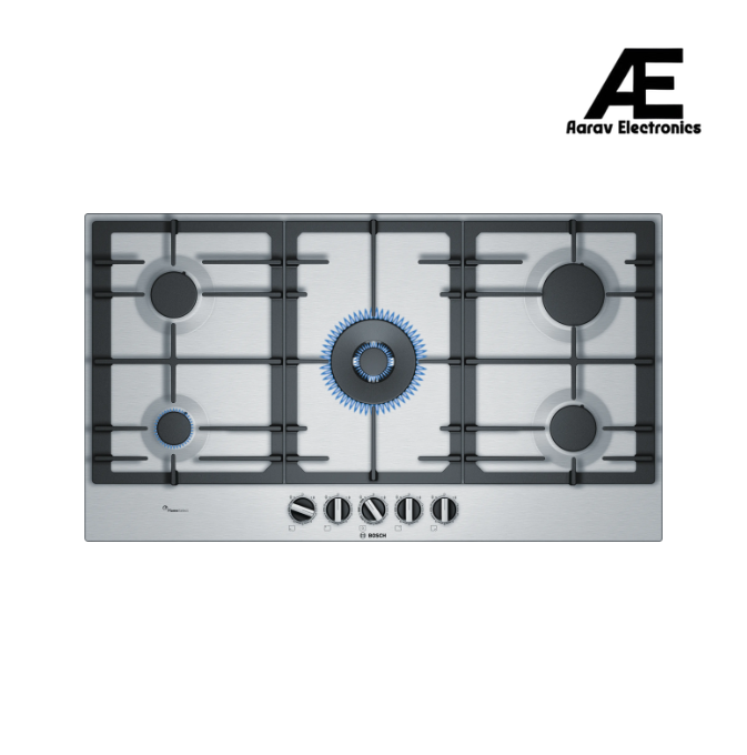 Bosch Series 6 Built-in Gas Hob 90 cm Stainless Steel with 5 Burners, StepFlame Technology & Wok Burner - PCR9A5B90I