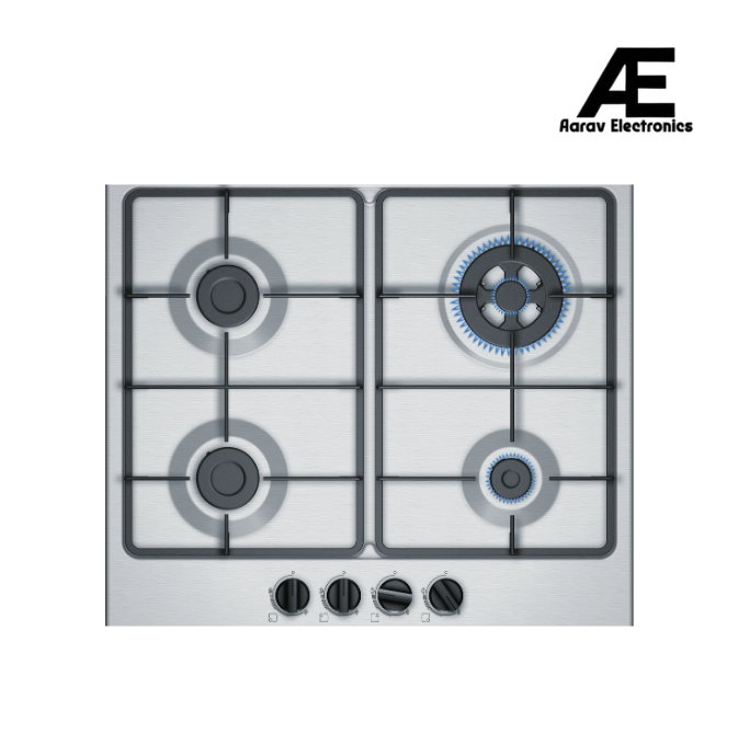 Bosch Series 4 60cm Gas Hob | 4 Burners | Stainless Steel Finish | Cast Iron Pan Supports | Enhanced Flame Stability | Frameless Design - PGH6B5B60I