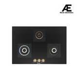 Bosch Built in Gas Hob Black Tempered glass Glass 3 Burner Auto Ignition 75 cm True Brass 2D Ring Burners with Matt Black Heat Shields & Cast Iron pan supports (PND7B6F20I)