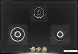 Bosch Built in Gas Hob Black Tempered glass Glass 3 Burner Auto Ignition 75 cm Full Brass 3D Ring Burners with Matt Black Heat Shields & Cast Iron pan supports (PND7B6G20I)