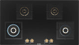 Bosch Built in Gas Hob Black Tempered glass Glass 4 Burner Auto Ignition 90 cm Full Brass 3D Ring Burners with Matt Black Heat Shields & Cast Iron pan supports (PNF9B6G20I)
