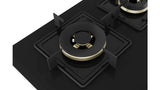 Bosch Built in Gas Hob Black Tempered glass Glass 4 Burner Auto Ignition 60 cm True Brass 2D Ring Burners with Glossy Black Heat Shields & Enameld pan supports (PNH6B6F10I)