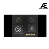 Bosch Built in Gas Hob Black Tempered glass Glass 4 Burner Auto Ignition 60 cm True Brass 2D Ring Burners with Matt Black Heat Shields & Cast Iron pan supports (PNH6B6F20I)