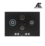 Bosch Series 6 75 cm 4 Burner Built-In Gas Hob | Black Tempered Glass | True Brass 2D Burners | 2 × 4 kW Powerful Burners | Flame Failure Safety Device | Auto Ignition | Matt Enamel Pan Supports - PNI7B6F10I