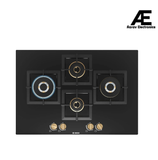 Bosch Built in Gas Hob Black Tempered glass Glass 4 Burner Auto Ignition 75 cm Full Brass 3D Ring Burners with Matt Black Heat Shields & Cast Iron pan supports (PNI7B6G20I)