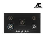 Bosch Built in Gas Hob Black Tempered glass Glass 5 Burner Auto Ignition 90 cm True Brass 2D Ring Burners with Glossy Black Heat Shields & Enameld pan supports (PNV9B6F10I)
