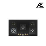 Bosch Built in Gas Hob Black Tempered glass Glass 5 Burner Auto Ignition 90 cm True Brass 2D Ring Burners with Matt Black Heat Shields & Cast Iron pan supports (PNV9B6F20I)