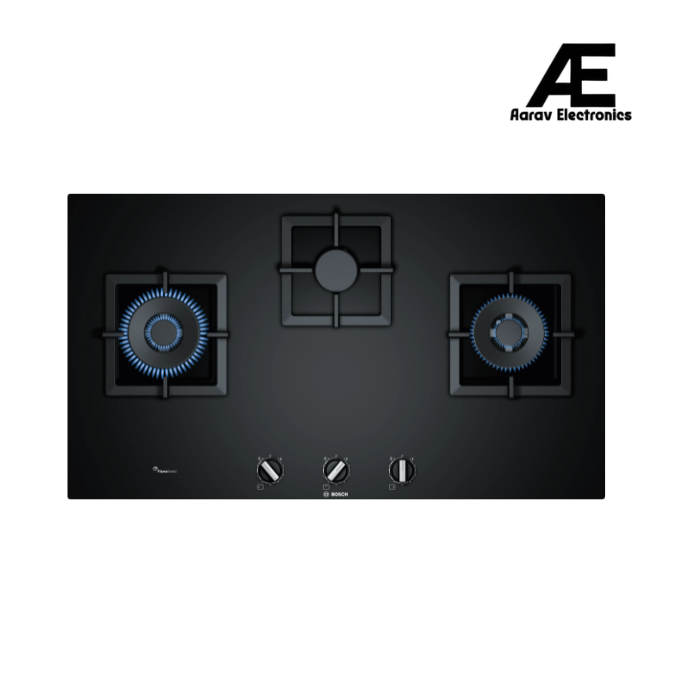 Bosch Series 6 Gas Hob 90 cm Black Tempered Glass with 3 Burners, StepFlame Technology & Wok Burner - PPW9A6B20I