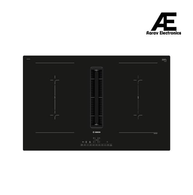 Bosch Series 6 Induction Hob with Integrated Ventilation 80 cm Frameless Black, 4 Cooking Zones, CombiZone & PowerBoost - PVQ811F15E
