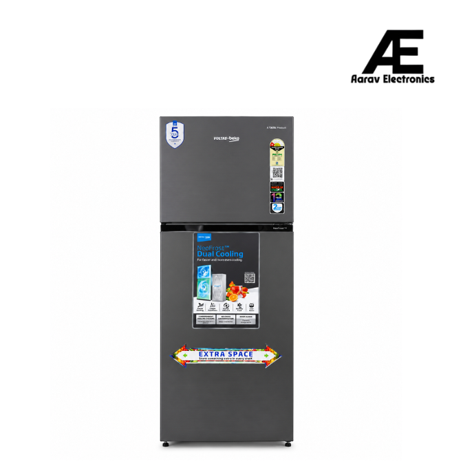 Voltas Beko RFF334D /1WPV100RXBD 283L 1 Star Frost Free Double Door Refrigerator | Wooden Black | ProSmart Inverter Compressor
