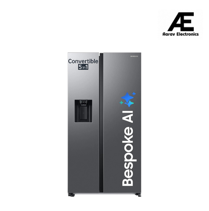 Samsung 633 L, 3 Star, Frost Free, Double Door, Convertible 5-in-1 Digital Inverter, Side By Side Refrigerator with AI, WiFi &amp; Water &amp; Ice Dispenser (RS78CG8543S9HL, Silver, Refined Inox)
