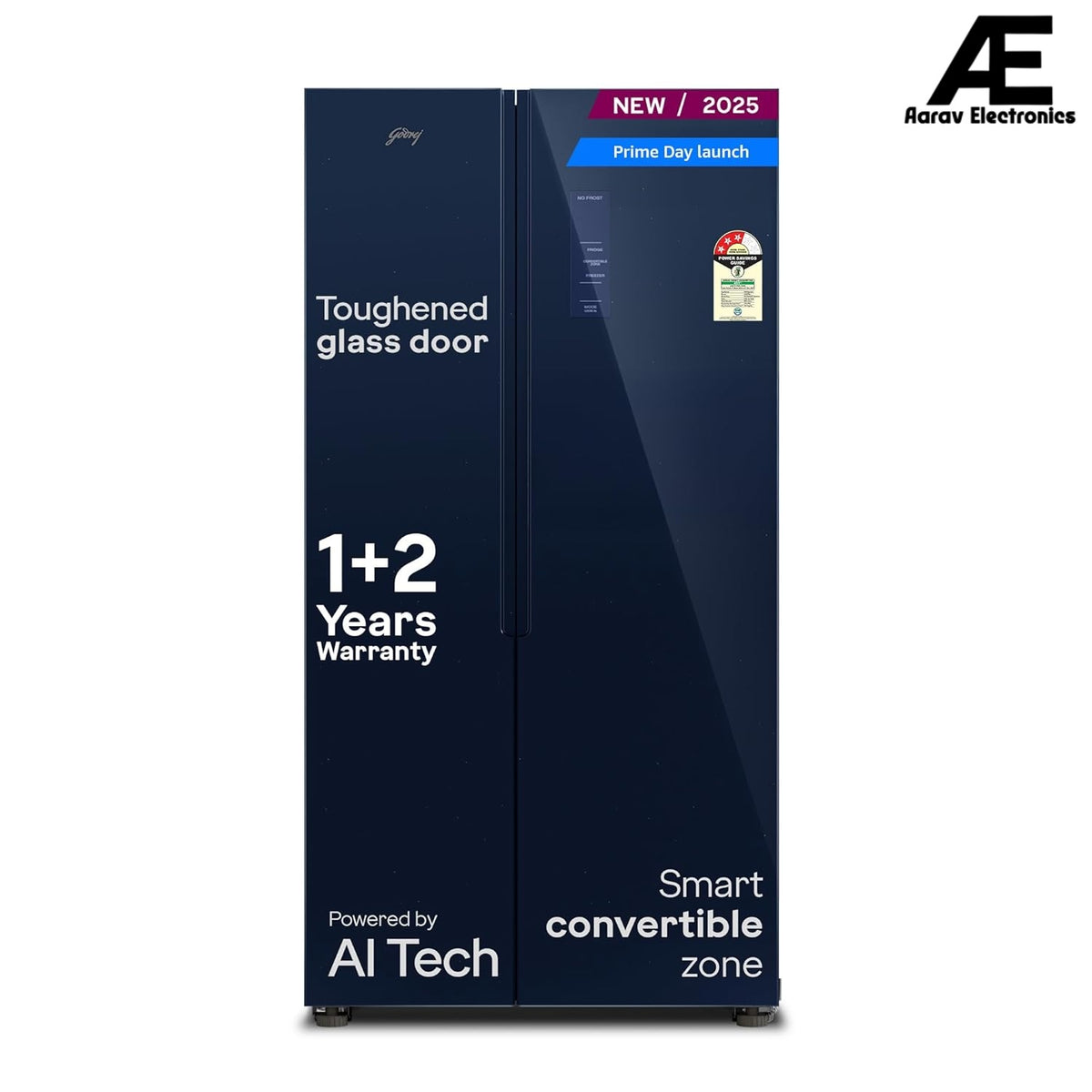 Godrej 600L 3Star | 1+2 Year Additional Warranty | Smart Convertible Zones | Toughened Glass Door | Frost Free Inverter Side By Side Refrigerator (2025 Model, RS EONVELVET 646C RIT SM BL, Storm Blue)