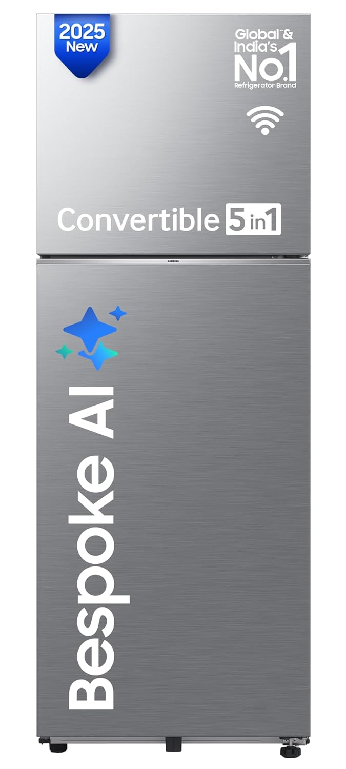 Samsung 419 L, 2 Star, Convertible 5-in-1, Digital Inverter, Frost Free Double Door, Bespoke AI WiFi Enabled Refrigerator (RT45DB6A4B22, Silver, Elegant Inox)