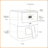 Glen Digital Air Fryer, 6 Litre, 1500W, Digital Controls with 7 Pre-Set Menus, Adjustable 60-Minute Timer, Temperature Control, Fry, Grill, Roast &amp; Bake with Less Oil, Large - Black (SA-3043DSS)