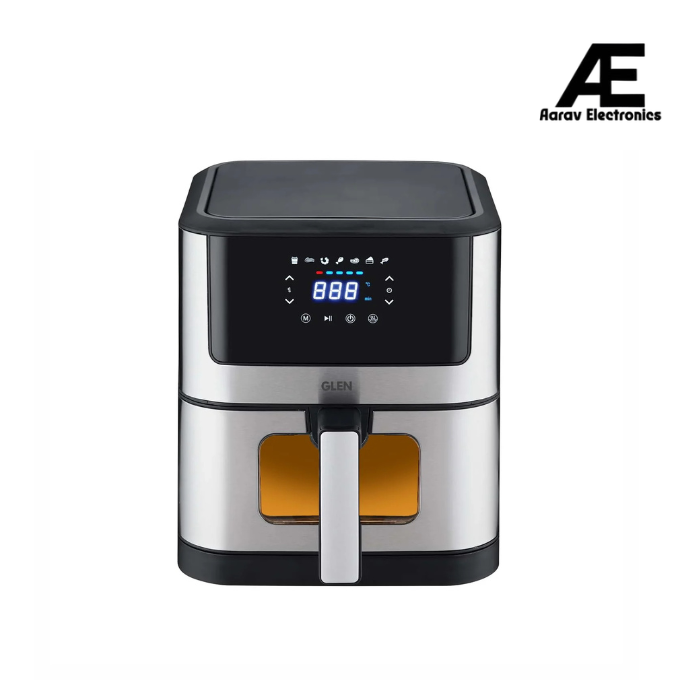Glen Digital Air Fryer, 6 Litre, 1500W, Digital Controls with 7 Pre-Set Menus, Adjustable 60-Minute Timer, Temperature Control, Fry, Grill, Roast &amp; Bake with Less Oil, Large - Black (SA-3043DSS)