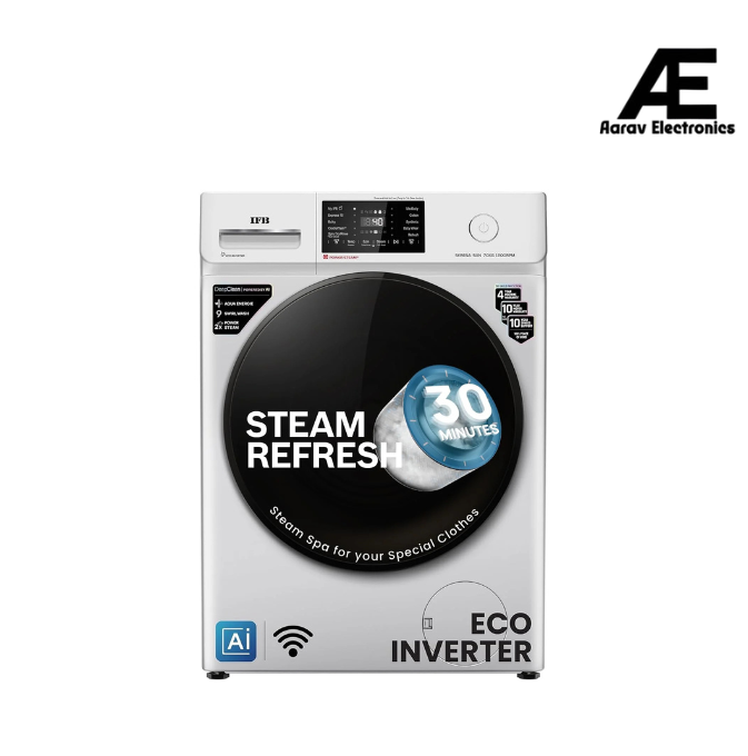 IFB 7 Kg 5 Star Powered by AI with 9 Swirl Wash, WiFi, Fully Automatic Front Load Washing Machine (SERENA SXN 7012 CMS, Steam Refresh Program with Eco Inverter, Rich Silver)
