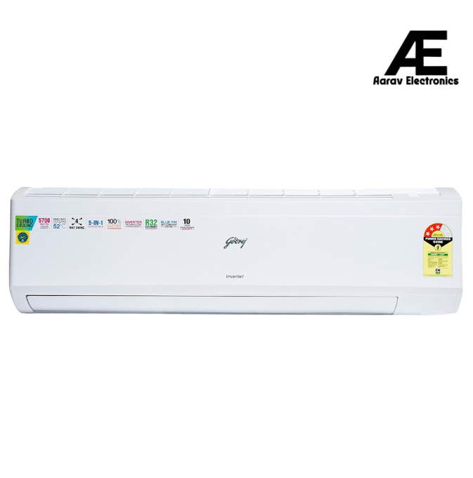 Godrej 1.7 Ton 3 Star, 5-In-1 Convertible Cooling, Inverter Split AC (Copper, Turbo Cooling at 52°C, 2024 Model, SIC 20ITC3-WYS, White)