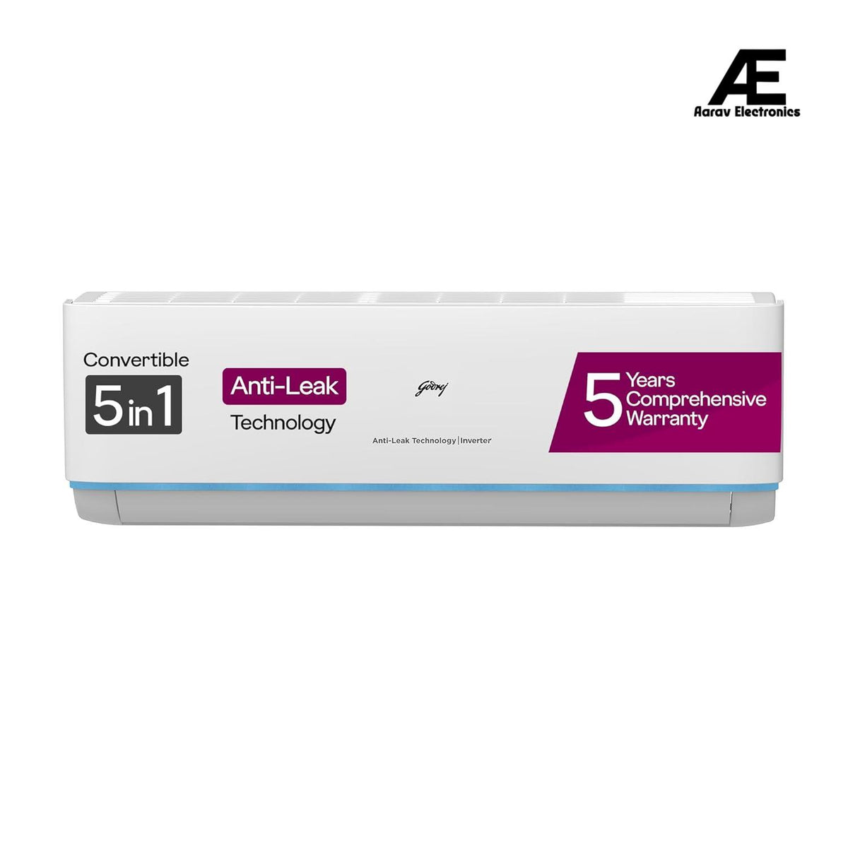 Godrej 1.5 Ton 3 Star, 5 Years Comprehensive Warranty, Anti-Leak, 5-In-1 Convertible Cooling, Inverter Split AC (Copper, Heavy duty cooling, AC 1.5T EI 18DINV3R32 SYB AL, White)