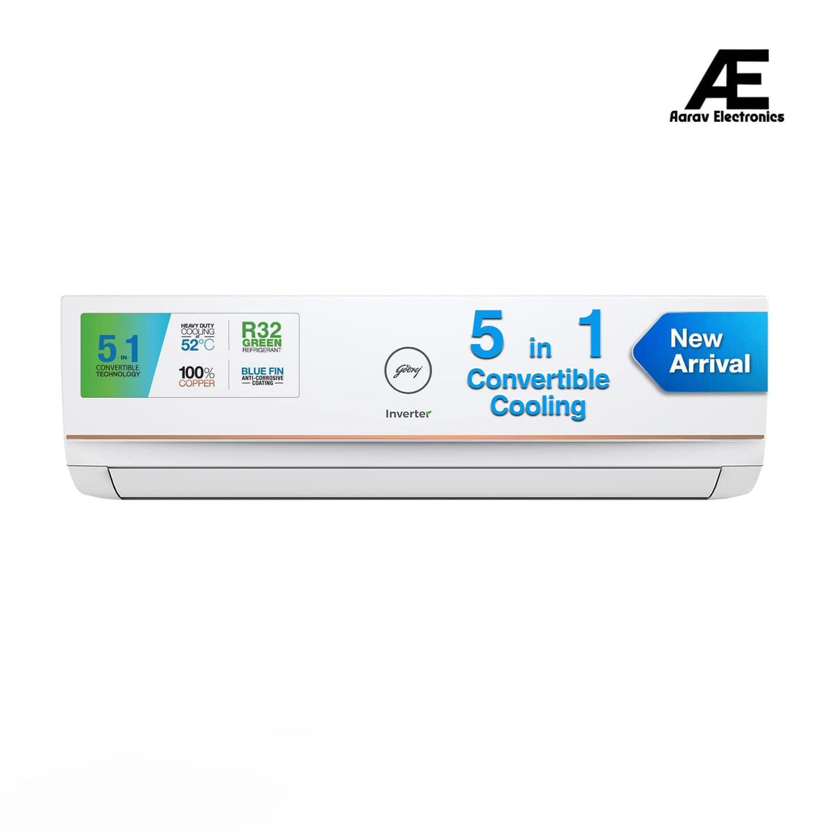 Godrej 1.5 Ton 3 Star, Anti-Leak, 5 Years Comprehensive Warranty, 5-In-1 Convertible Cooling, Inverter Split AC (AC 1.5T SIC 18DTC3 GWA AL, White)