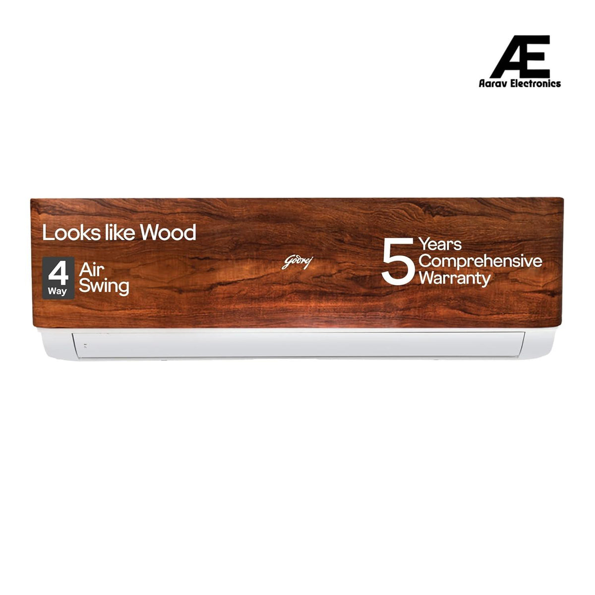 Godrej 1.5 Ton 3 Star, 5 Years Comprehensive Warranty, 5-In-1 Convertible Cooling, Wood Finish, Inverter Split AC (Copper, 4 Way Air Swing, AC 1.5T SIC 18VTC3 WYB TK, Teak Wood)