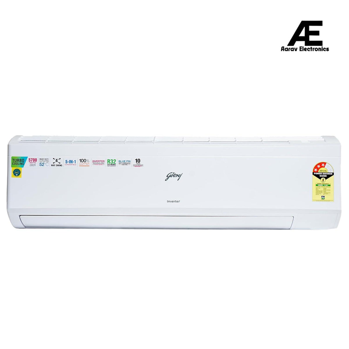 Godrej 1.7 Ton 3 Star, 5-In-1 Convertible Cooling, Inverter Split AC (Copper, Turbo Cooling at 52°C, 2024 Model, SIC 20ITC3-WYS, White)