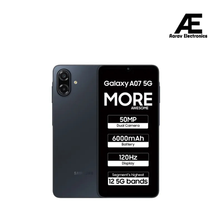 Samsung Galaxy A07 5G (6GB RAM, 128GB Storage) | MediaTek Dimensity 6300 | 6000mAh Battery | 120Hz Display | Black