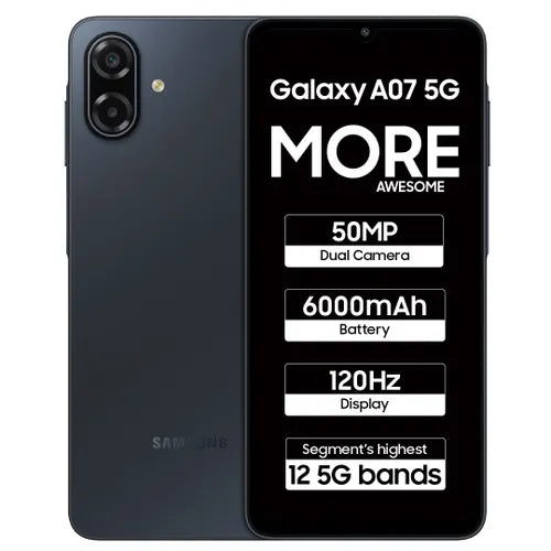 Samsung Galaxy A07 5G (6GB RAM, 128GB Storage) | MediaTek Dimensity 6300 | 6000mAh Battery | 120Hz Display | Black
