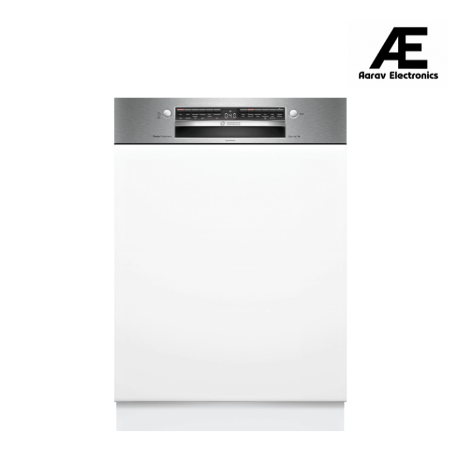 Bosch SMI4IKS00I Series 4 Semi-Integrated Built-in Dishwasher 60 cm Stainless Steel | 14 Place Settings | Home Connect | Intensive Kadhai | Steam Wash | Self-Cleaning Filter