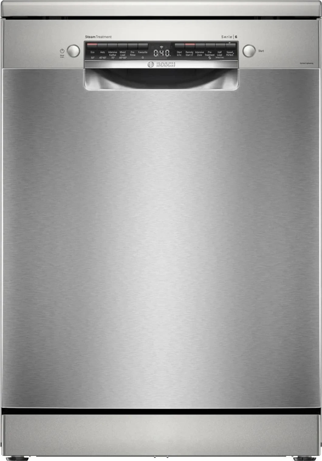 Bosch SMS6HMI01I Series 6 Free-Standing Dishwasher | 15 Place Settings | Home Connect (Wi-Fi Enabled) | Extra Clean Zone | VarioSpeed Plus | Heat Exchanger Drying | Anti-Fingerprint Finish | Energy Efficient | Silver Inox
