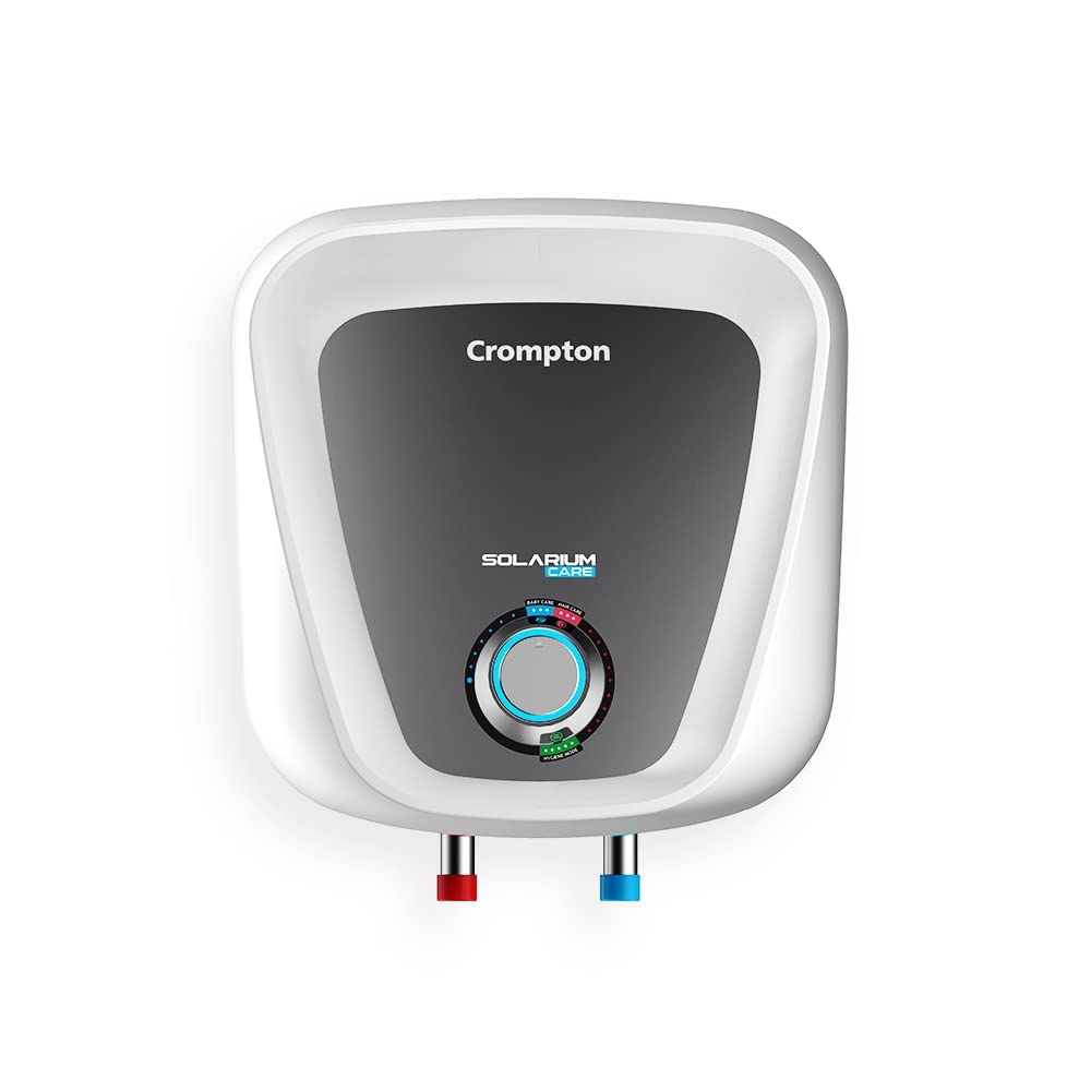 Crompton Solarium Care 6-L 5 Star Storage Water Heater (Geyser) With Rust Proof Plastic Body (White), Wall Mounting Free Installation, Free Pipe, and Baby Care and Hair Care Mode