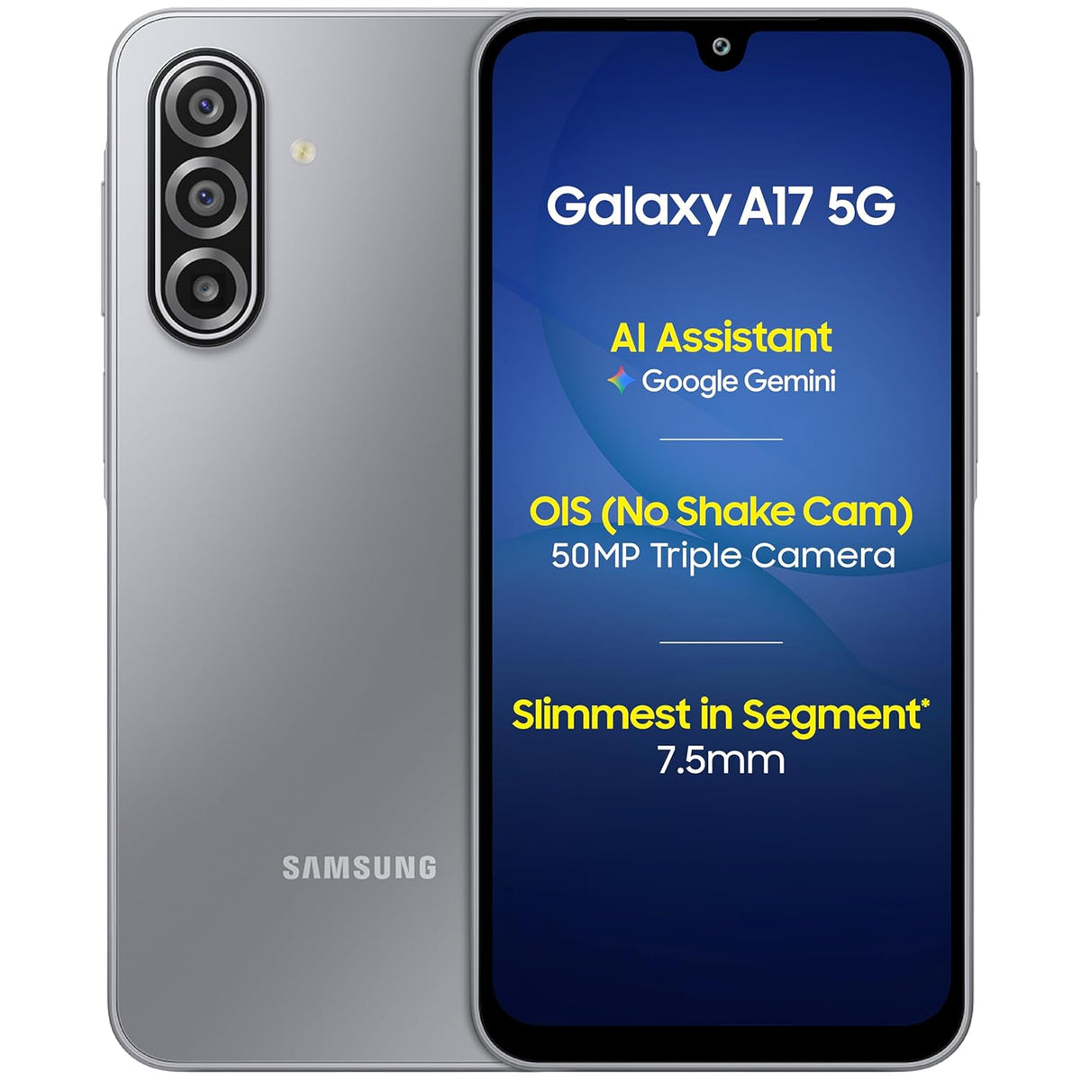 Samsung Galaxy A17 5G (Gray, 8GB RAM, 256GB Storage) | with Travel Adapter | 50 MP No Shake Camera | Gemini Live | Circle to Search | Super AMOLED | Corning Gorilla Glass Victus | 7.5mm Sleek | AI