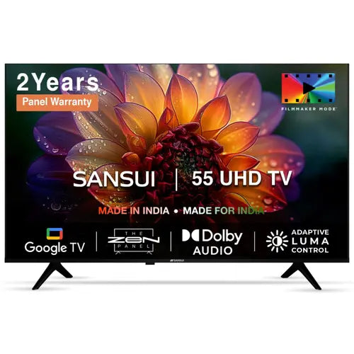 Sansui 55 inch (139 cm) 4K Ultra HD Smart LED TV with Dolby and DTS Audio, Google TV, Google Assistant | JSW55GSUHD (2024 Model Edition)