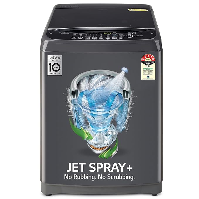 LG 10 Kg 5 Star Inverter TurboDrum Fully Automatic Top Loading Washing Machine Appliance (T10SJMB1Z, Jet Spray+, Smart Closing Door, Middle Black)