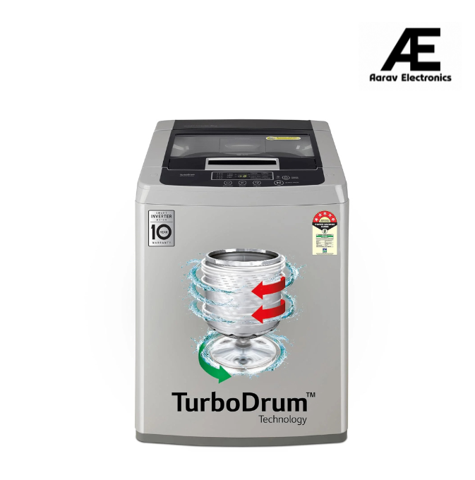 LG 8 Kg 5 Star Smart Inverter Technology TurboDrum Fully Automatic Top Loading Washing Machine (T80SKSF1Z, Smart Diagnosis, Digital Display, Middle Free Silver)
