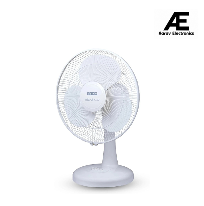 USHA Mist Air Flo 400 mm Table Fan | High Speed Air Delivery | 3 Blade | Powerful Cooling | Low Noise | 2 Year Warranty (White)