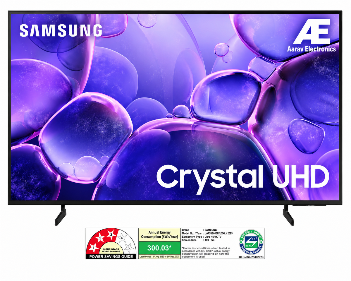 Samsung 75" Crystal UHD Smart LED TV (UA75U8000FUL) – 4K Resolution, HDR, Wi-Fi, Tizen Platform