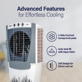 USHA Striker 70SD1 Desert Air Cooler for Home with Powerful Airflow, 3-Side Honeycomb Pads, 11m Air Throw &amp; Inverter Compatibility (70L, White)
