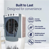 USHA Striker 70SD1 Desert Air Cooler for Home with Powerful Airflow, 3-Side Honeycomb Pads, 11m Air Throw &amp; Inverter Compatibility (70L, White)
