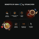 Usha iChef Steam Oven | Air Fryer | Steamer | 39 Pre-set Menus | 11 in-1 Functions | 3 Level cooking | Turbo Air Circulation | 1000 W Heating element and 800 W 3D Steam &amp; 18L (White)