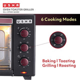 USHA 3635Rc 35L Oven Toaster Grill With Rotisserie And Convection For 360 Degree Even Cooking, 6 Mode Heating Function(Wine &amp; Matte Black), 1600 Watts, 35 liter