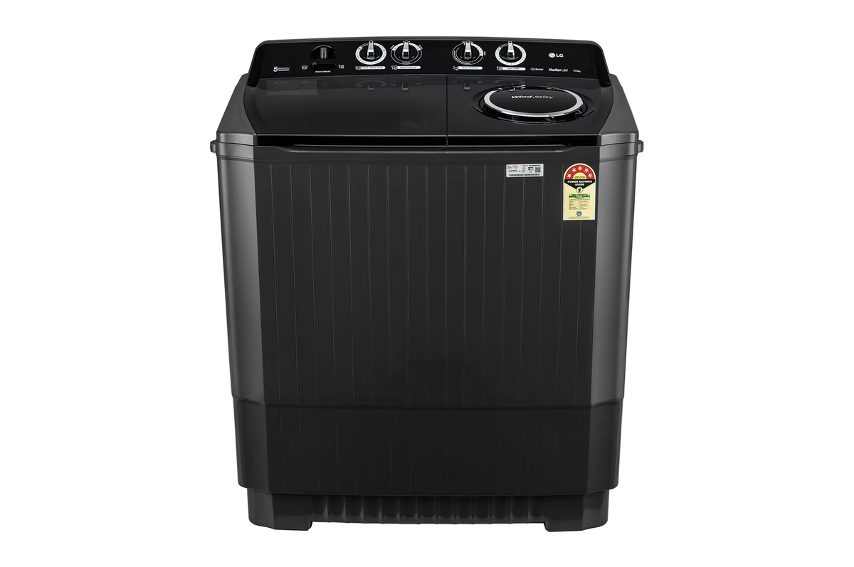 LG 11.5Kg Semi Automatic Top Load Washing Machine, Roller Jet Pulsator + Soak, Full Black , P115ASLAZ